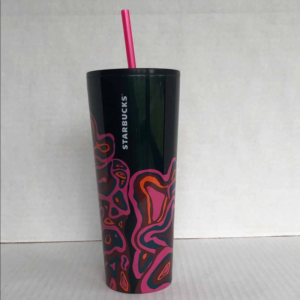 Starbucks Fall 2023 Black and Magenta Wavey Graphic 24 oz Tumbler
